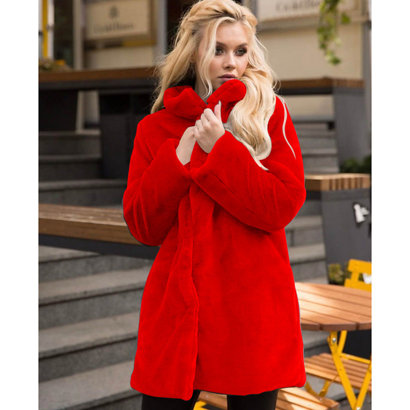 Street Wave Faux Fur Coat Women High Collar Chic Warmth
