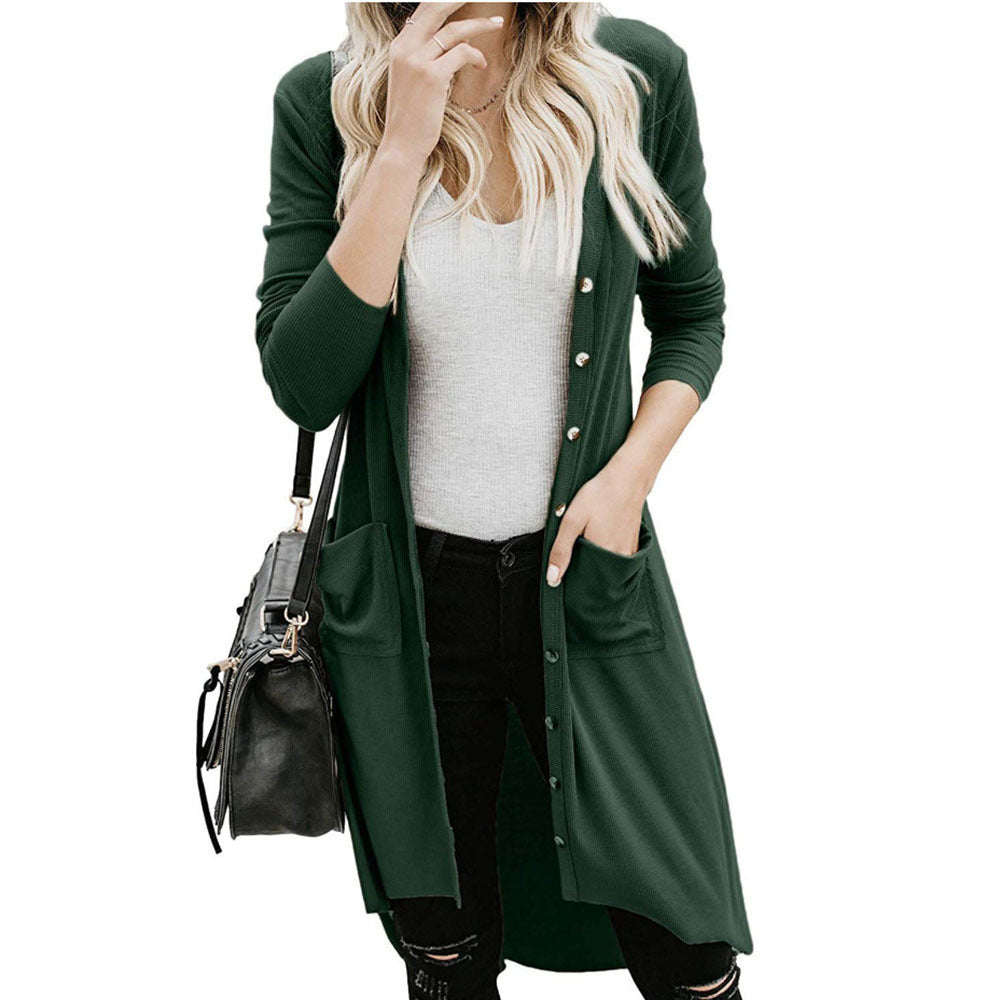 Streetwave Womens Long Knit Cardigan With Pockets And Button Placket All Season Comfort