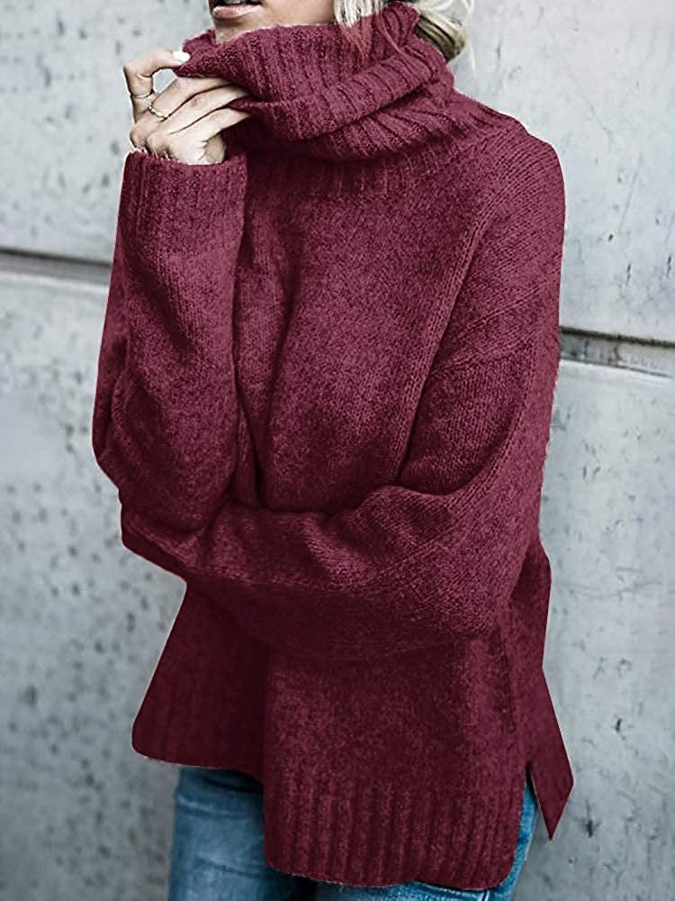 Streetwave Women Heavy Knit Pullover With High Collar For Everyday Warmth And Cozy Relaxed Fit