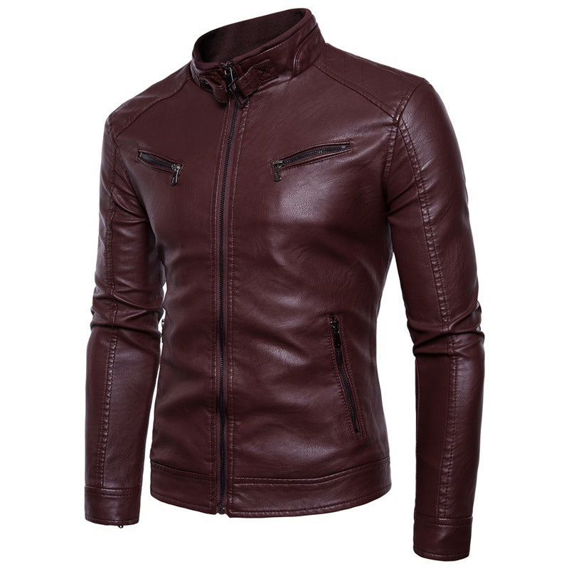 Streetwave Leather Jacket for Men With Stand Collar and Zipper Pockets, Premium Urban Style