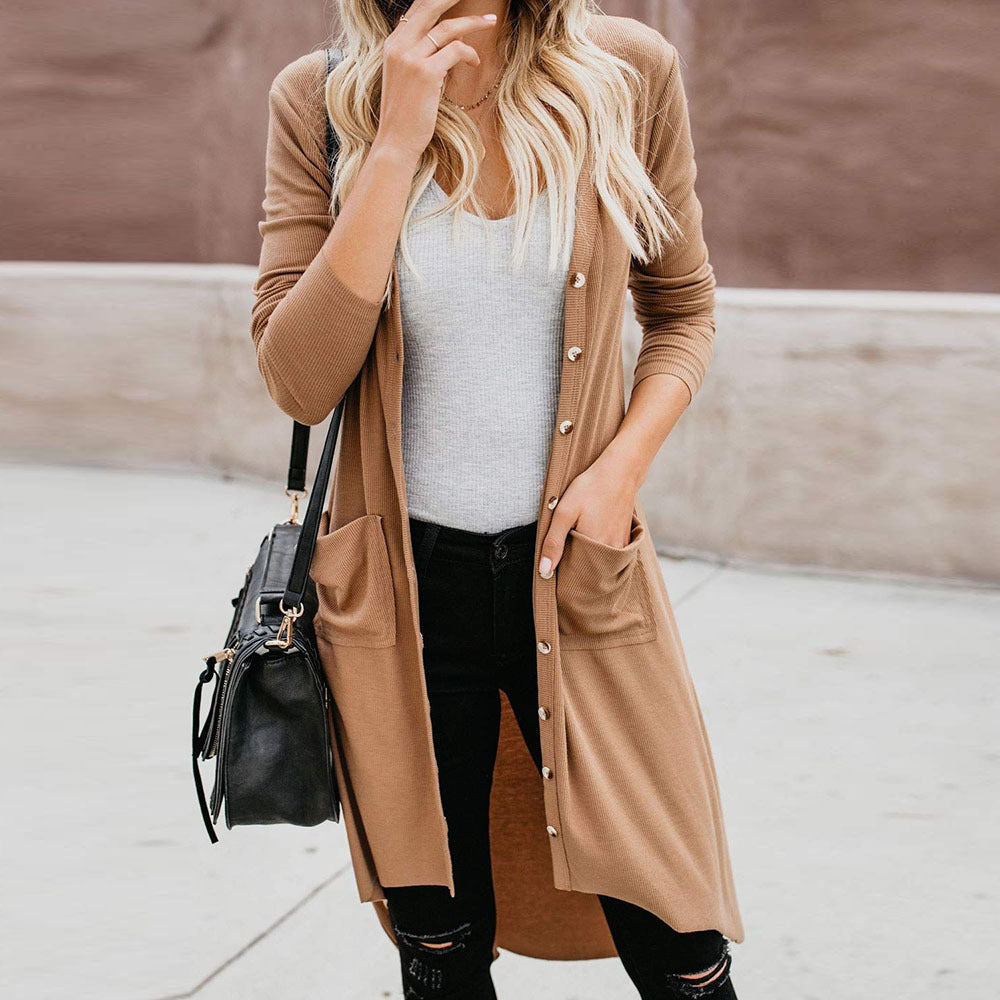 Streetwave Womens Long Knit Cardigan With Pockets And Button Placket All Season Comfort