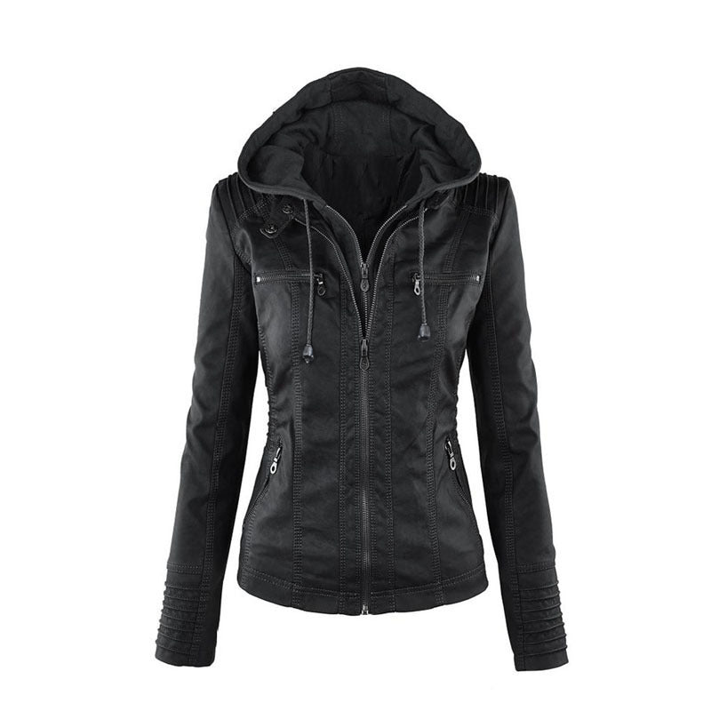 Street-wave Women Leather Jacket Lightweight Chic For Warm Days Hooded Zippered Style