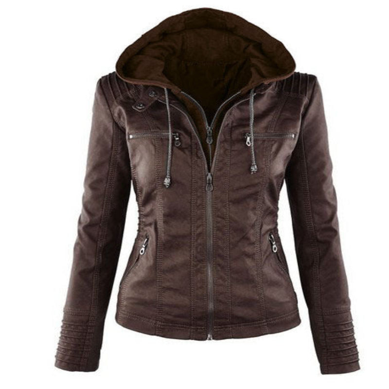 Street-wave Women Leather Jacket Lightweight Chic For Warm Days Hooded Zippered Style