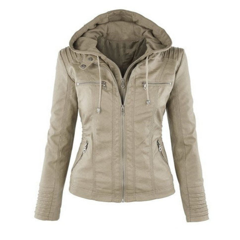 Street-wave Women Leather Jacket Lightweight Chic For Warm Days Hooded Zippered Style