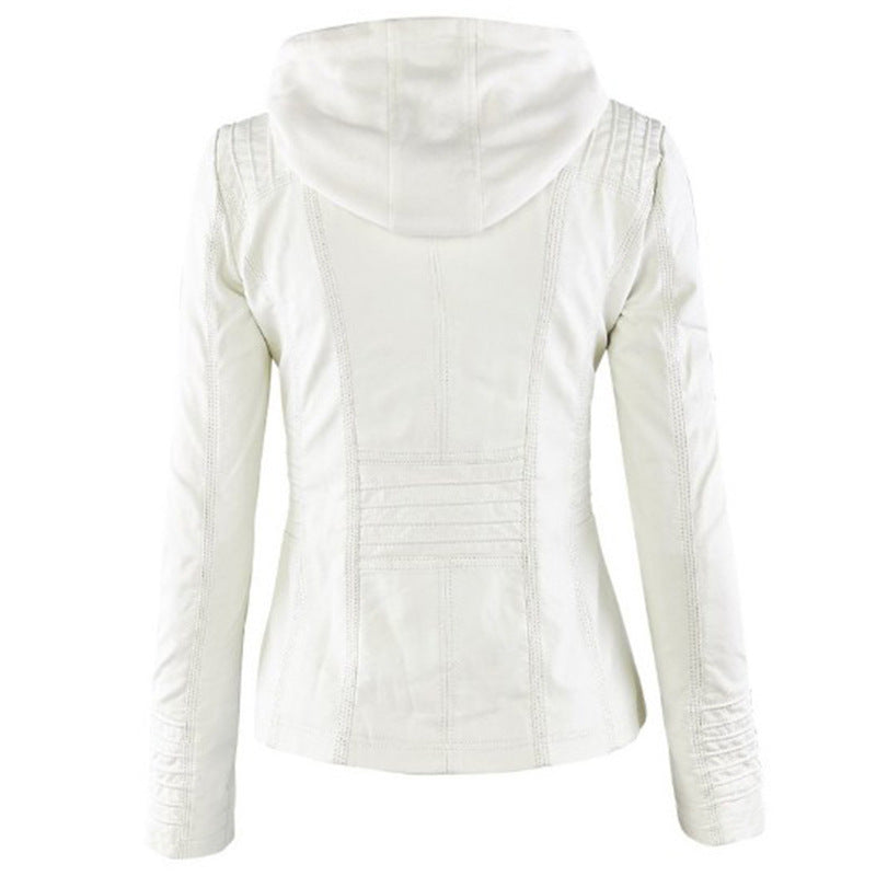 Street-wave Women Leather Jacket Lightweight Chic For Warm Days Hooded Zippered Style