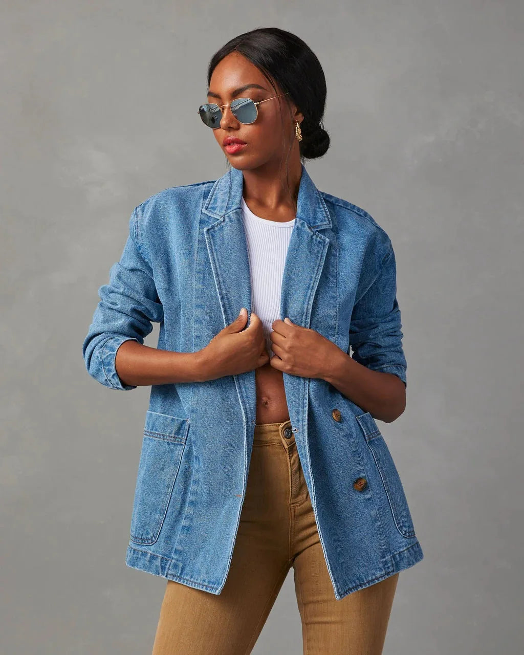Denim Blazer Jacket For Women By Street-wave Flattering Fit With Timeless Casual Chic For Everyday Style