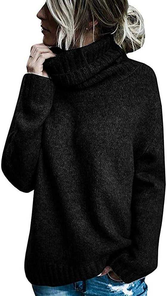 Streetwave Women Heavy Knit Pullover With High Collar For Everyday Warmth And Cozy Relaxed Fit