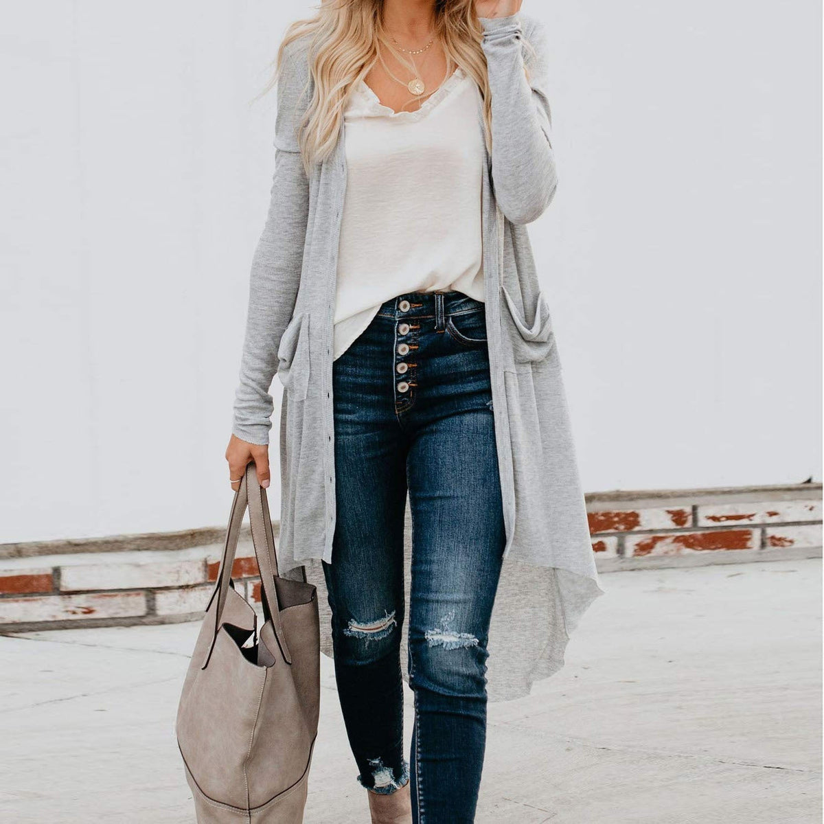 Streetwave Womens Long Knit Cardigan With Pockets And Button Placket All Season Comfort