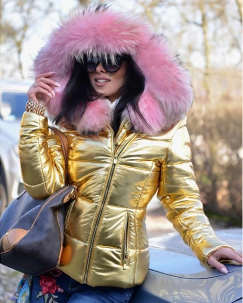 Street Wave Womens Puffer Jacket With Luxurious Fur Collar Warm Practical Pockets