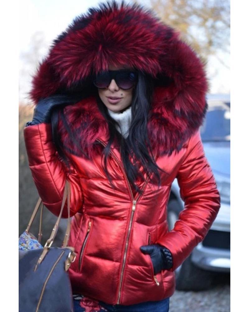 Street Wave Womens Puffer Jacket With Luxurious Fur Collar Warm Practical Pockets