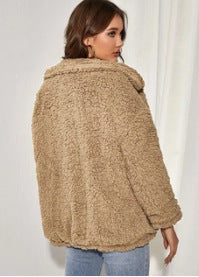 Street Wave Womens Cozy Teddy Jacket With Zip Front And Oversized Pockets For Fashionable Winter