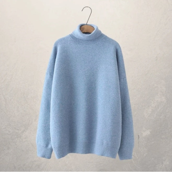 Street Wave Unisex Turtleneck Sweater Cozy Loose Fit Versatile Autumn
