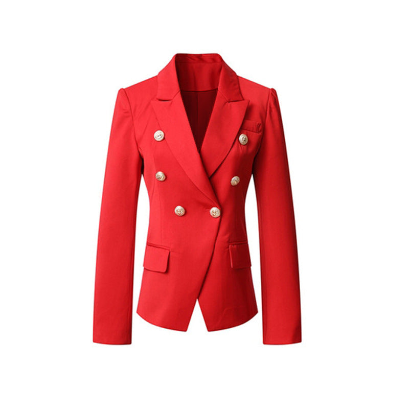 Streetwave Womens Elegant Double Breasted Blazer Jacket With Gold Tone Buttons For Work Or Evening