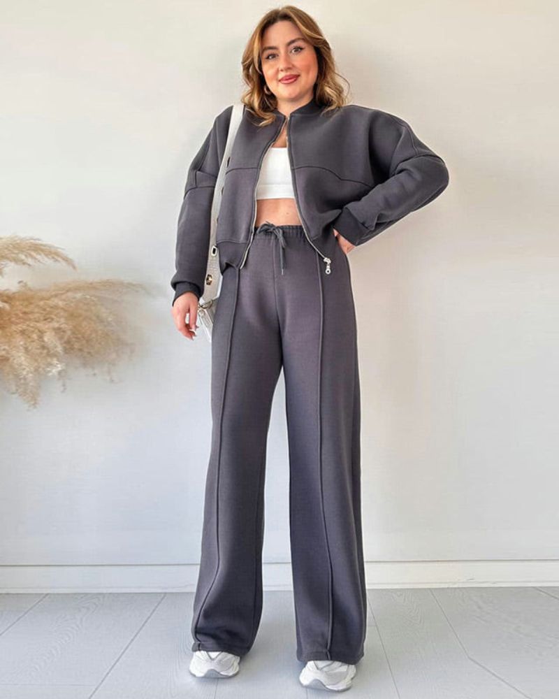 Street-Wave Cozy Zip Up 2-Piece Set For Women Warmth And Effortless Style Lounge Ready