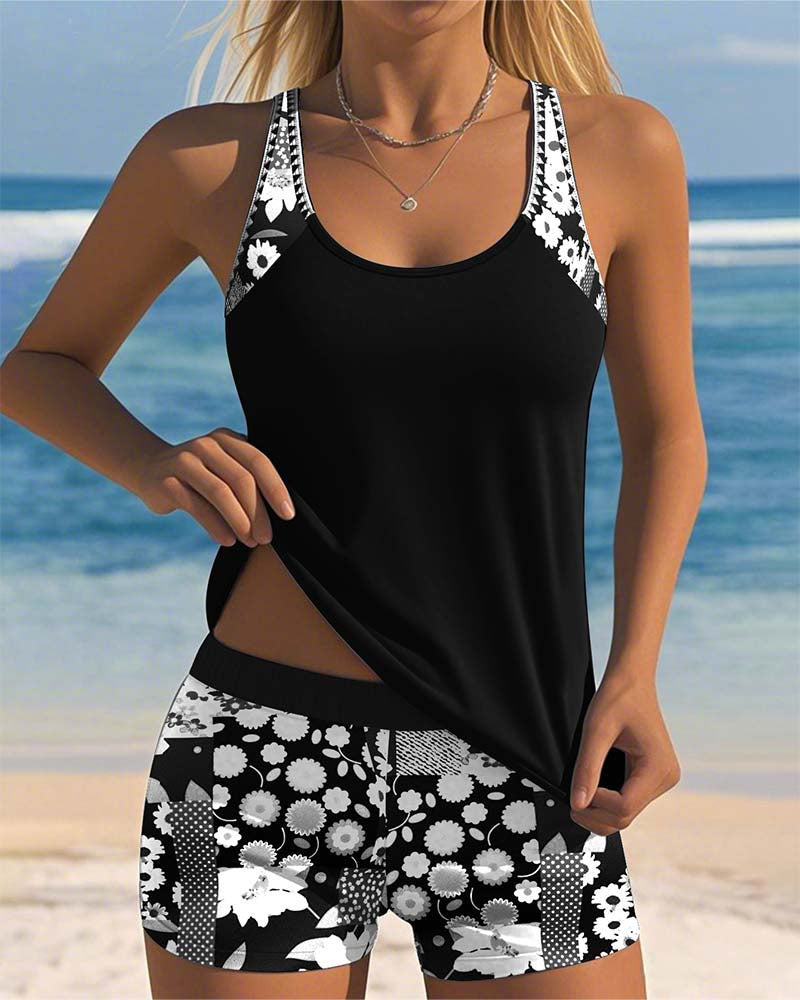 Women's Two-Piece Swimsuit with Adjustable Straps and Floral Print