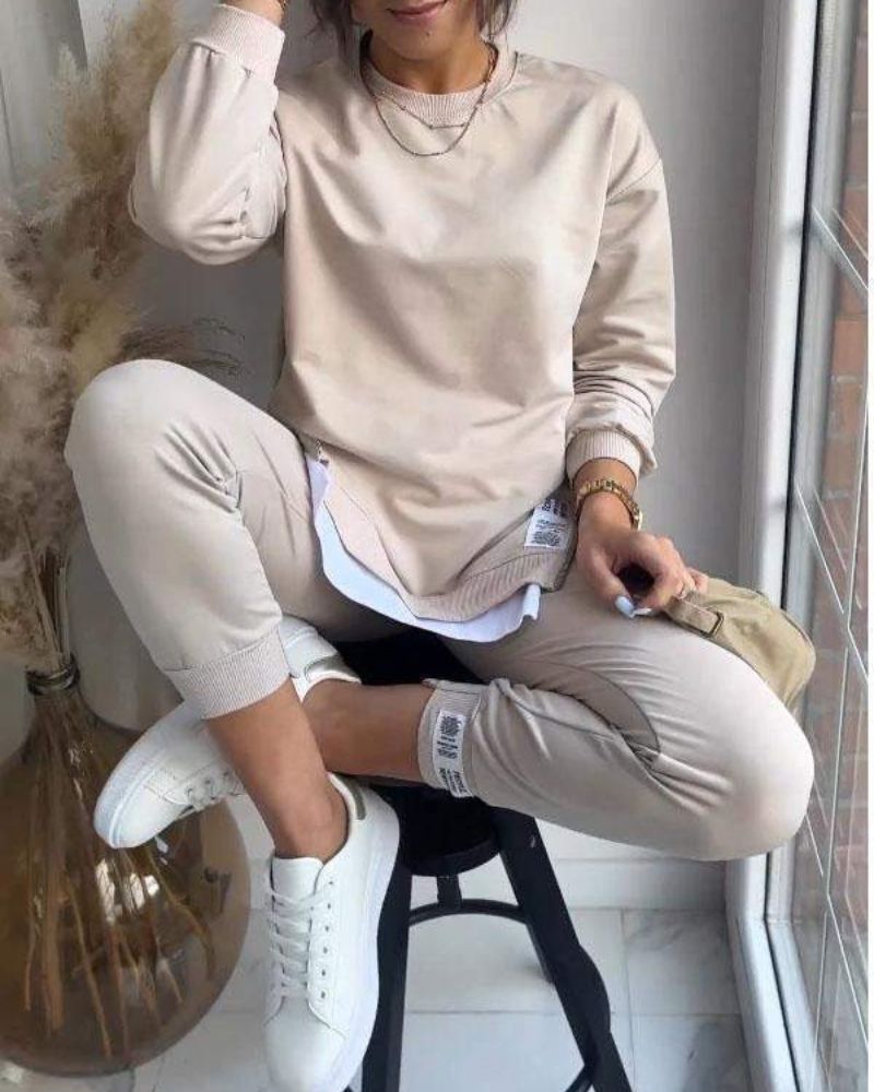 Street-wave Cozy Fleece Two-Piece Sweater And Pants Set For Women, Trendy Winter Warmth