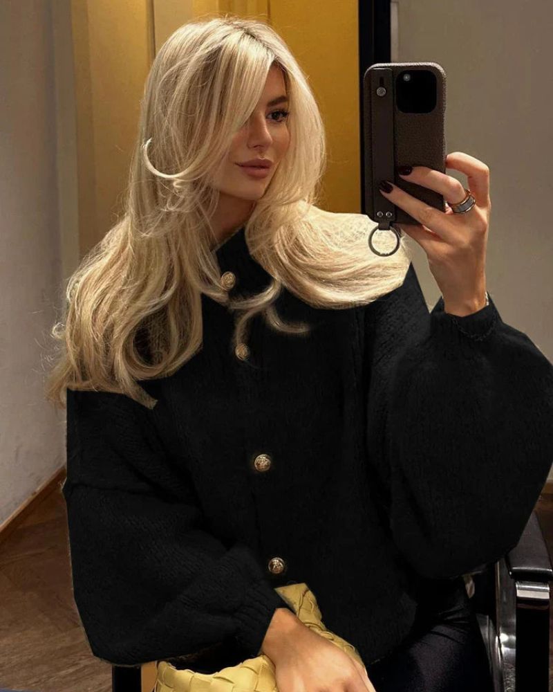 Streetwave Cozy Cable Knit Cardigan For Women With Gold Button Detail Soft Warmth And Luxurious Winter Style