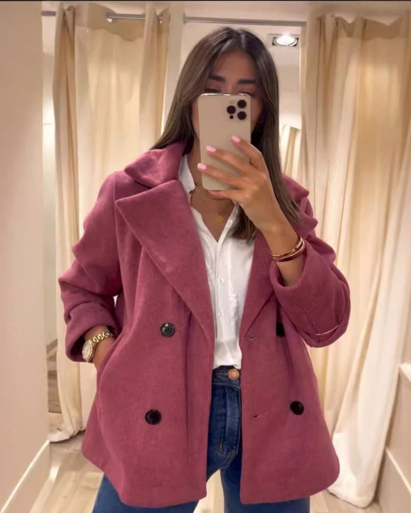 Street Wave Willow Blush Transition Coat For Women Cozy Warmth With Double Breasted Chic