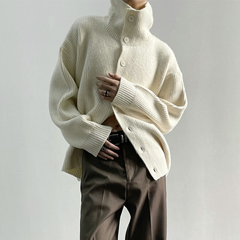 Street-Wave Ribbed Knit Cardigan Men Buttoned Cozy Warm