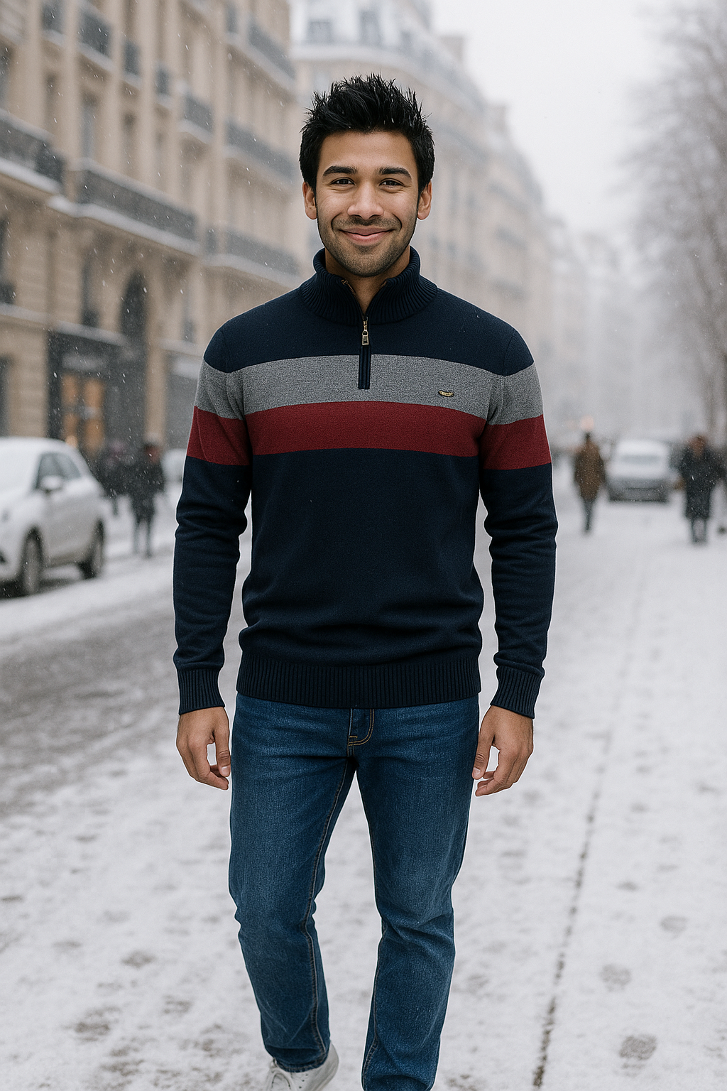Street-Wave Warm Knit Zip Sweater for Winter Men Cozy Insulated Pullover Ideal Everyday Outerwear