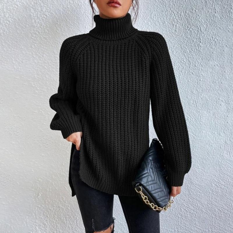Streetwave Black Knit Cotton Blend Turtleneck Sweater For Elegant Women Everyday Casual Outfits Cozy