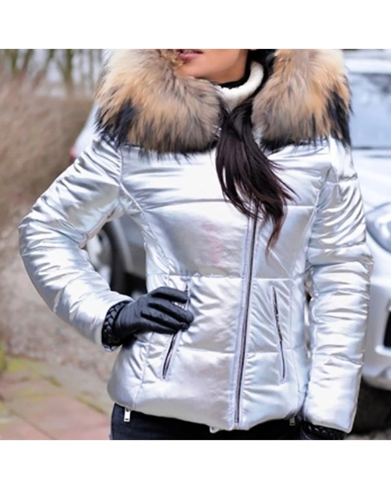 Street Wave Womens Puffer Jacket With Luxurious Fur Collar Warm Practical Pockets