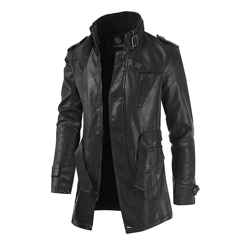 Street-Wave Mens Fashion Leather Jacket With High Collar Durable Urban Style For Modern Men