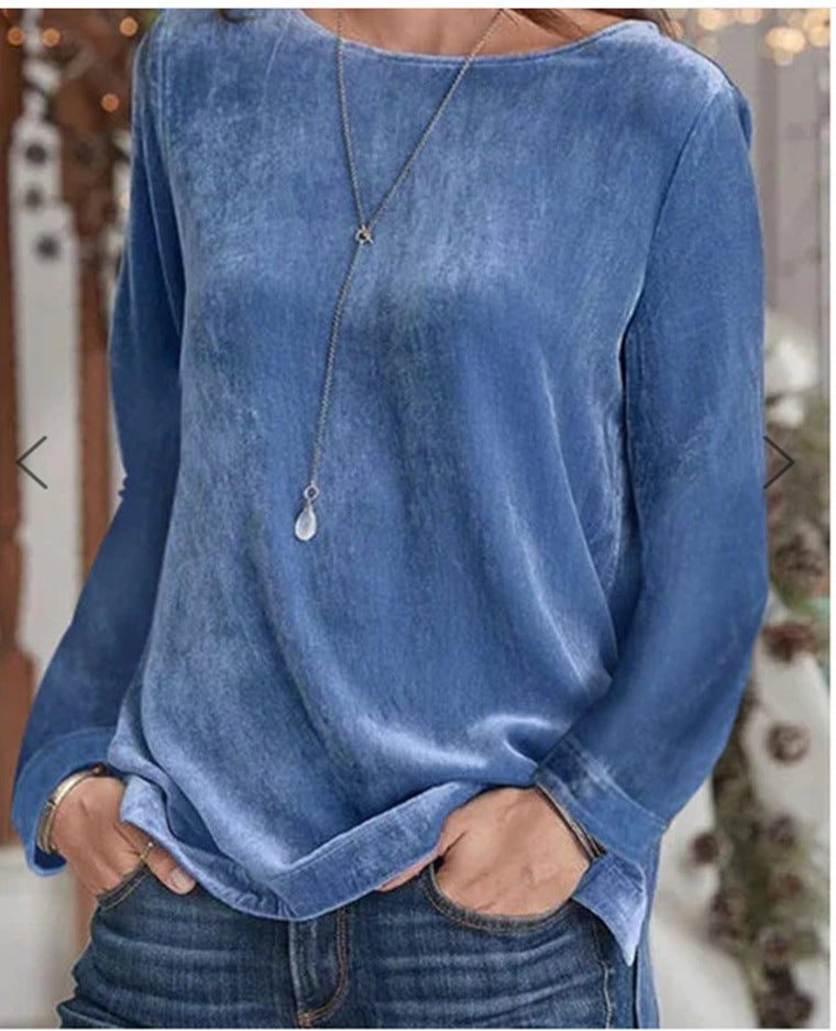 Street-wave Womens Soft Fleece Long Sleeve Blouse With Round Neck Cozy Comfort Fit
