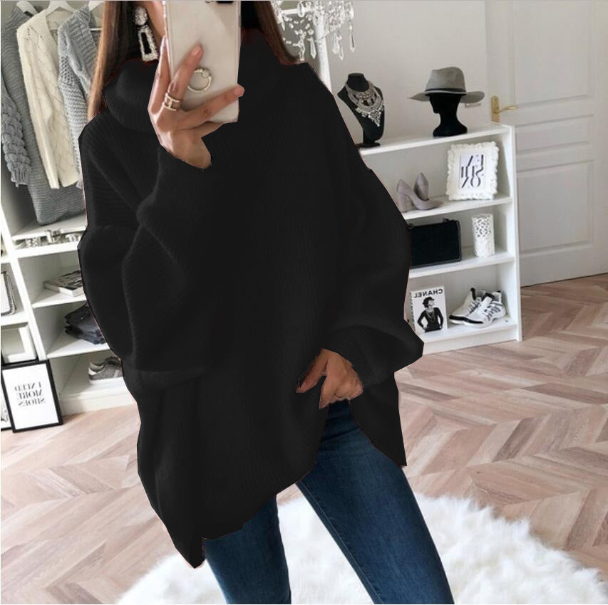 Street-Wave Women's Oversized Knit Sweater With High Collar Cozy Relaxed Fit For Cold Weather