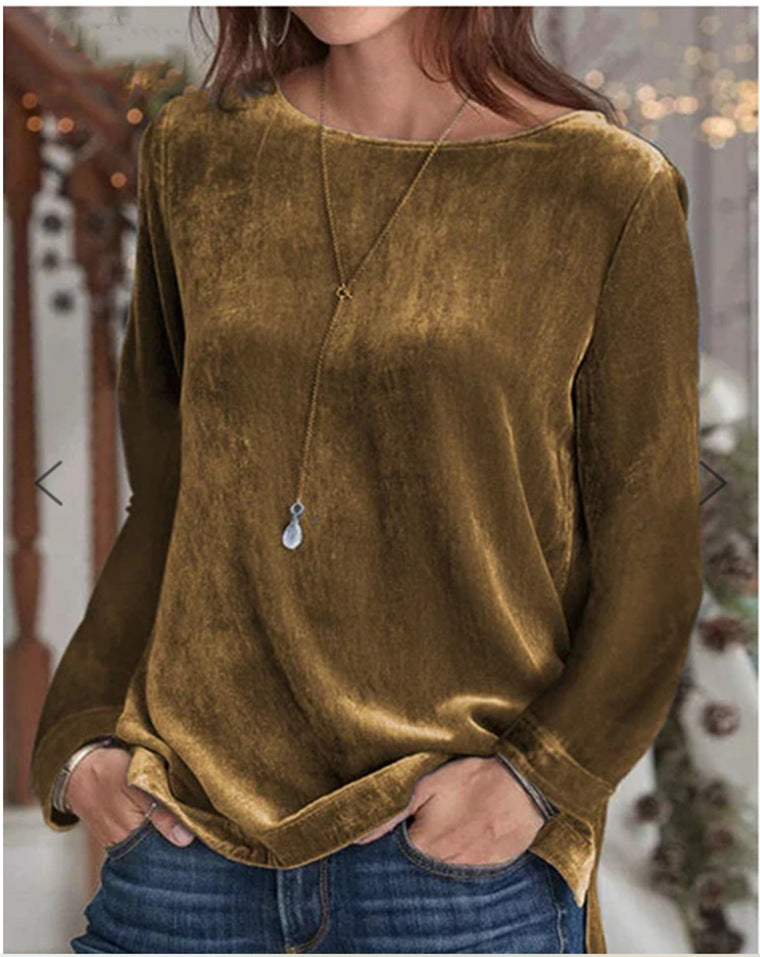 Street-wave Womens Soft Fleece Long Sleeve Blouse With Round Neck Cozy Comfort Fit