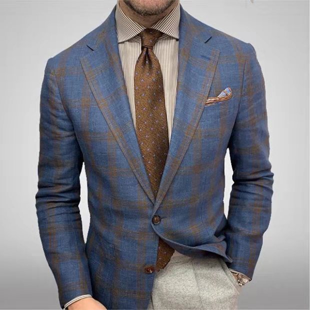 Street Wave Men's Slim Fit Checkered Blazer Elegant Modern Office Essential for Professionals