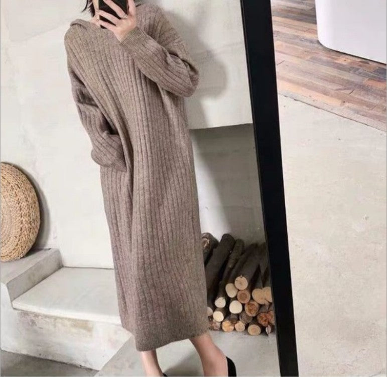 Street-Wave Women Ribbed Knit Dress With Relaxed Fit For Cozy Everyday Chic Wardrobe Essential