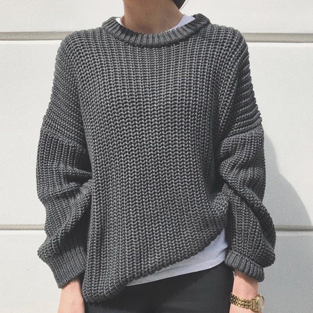 Street-wave Chunky Knit Sweater For Women With Relaxed Fit And Oversized Sleeves Cozy Versatile Wardrobe Essential