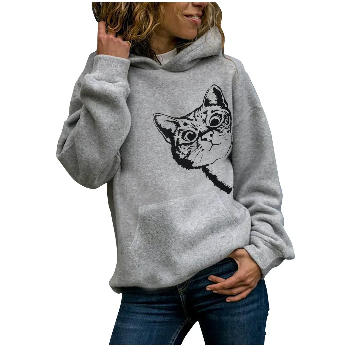 Street-Wave Oversized Cozy Cat Hoodie For Cat Lovers