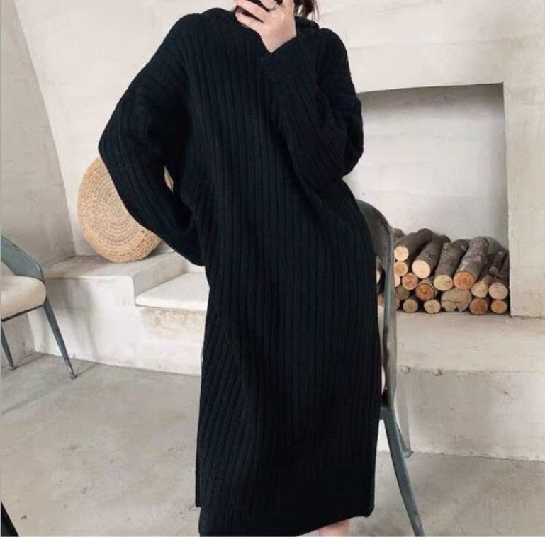 Street-Wave Women Ribbed Knit Dress With Relaxed Fit For Cozy Everyday Chic Wardrobe Essential