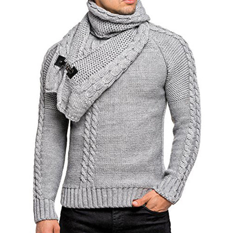 Streetwave Mens Stylish Knit Sweater With Scarf Collar For Winter Warmth And Comfort