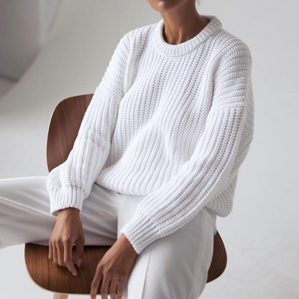 Street-wave Chunky Knit Sweater For Women With Relaxed Fit And Oversized Sleeves Cozy Versatile Wardrobe Essential