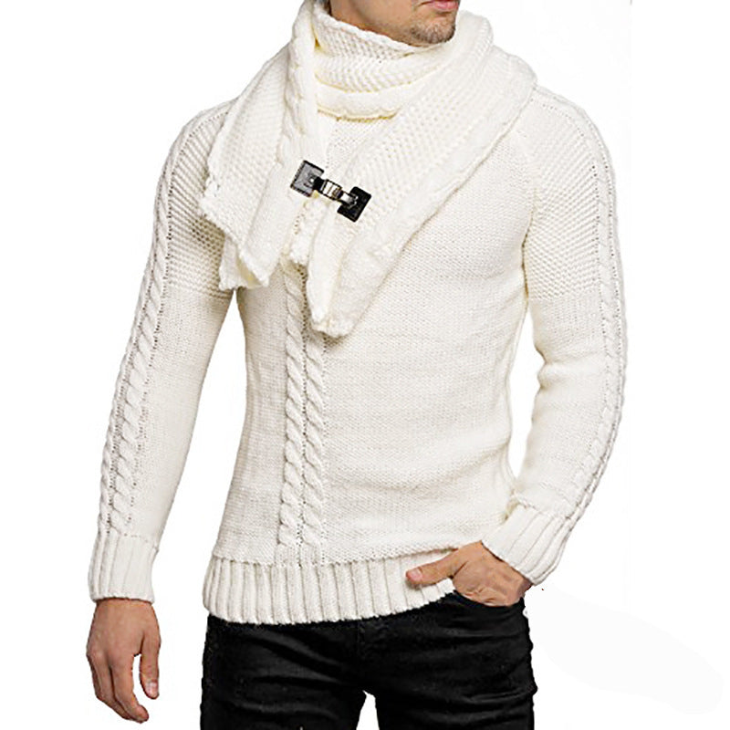 Streetwave Mens Stylish Knit Sweater With Scarf Collar For Winter Warmth And Comfort