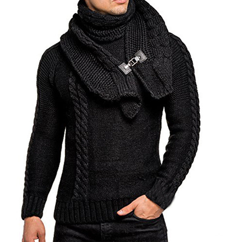 Streetwave Mens Stylish Knit Sweater With Scarf Collar For Winter Warmth And Comfort