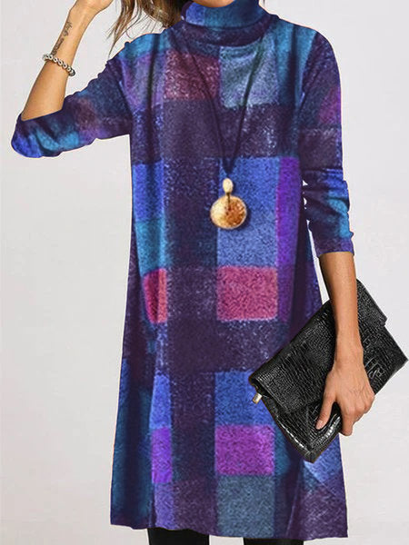 Street-wave Plaid Dress With High Collar For Women Trendy Elegant Comfortable Everyday Wear