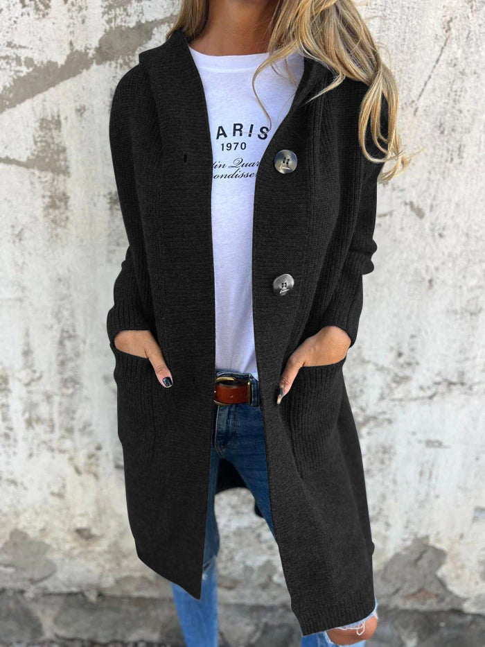 Street-wave Long Knit Cardigan With Button Closure Ribbed Design For Women Cozy And Stylish