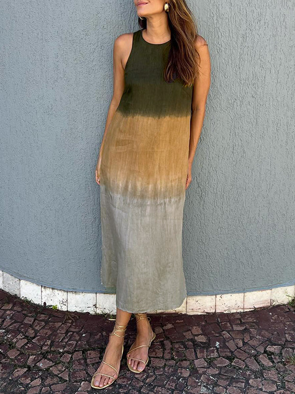 Street Wave Victoria Tie Dye Midi Dress Sleeveless Petite Women Ombré Gradient