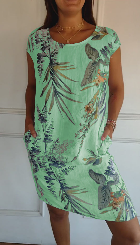 Women's Round Neck Dress with Soft Fabric and Relaxed Fit