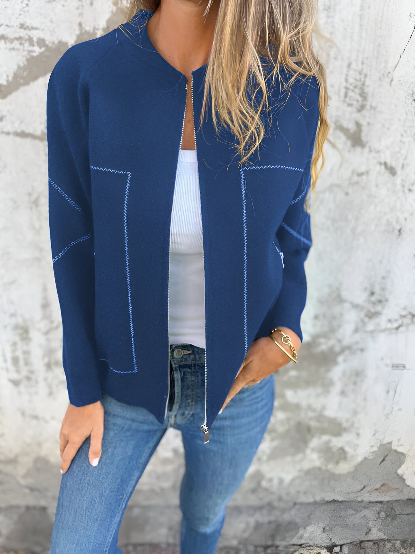 Street-wave Women Casual Zip Jacket With Pockets And Delicate Stitch Detailing For Effortless Everyday Wear