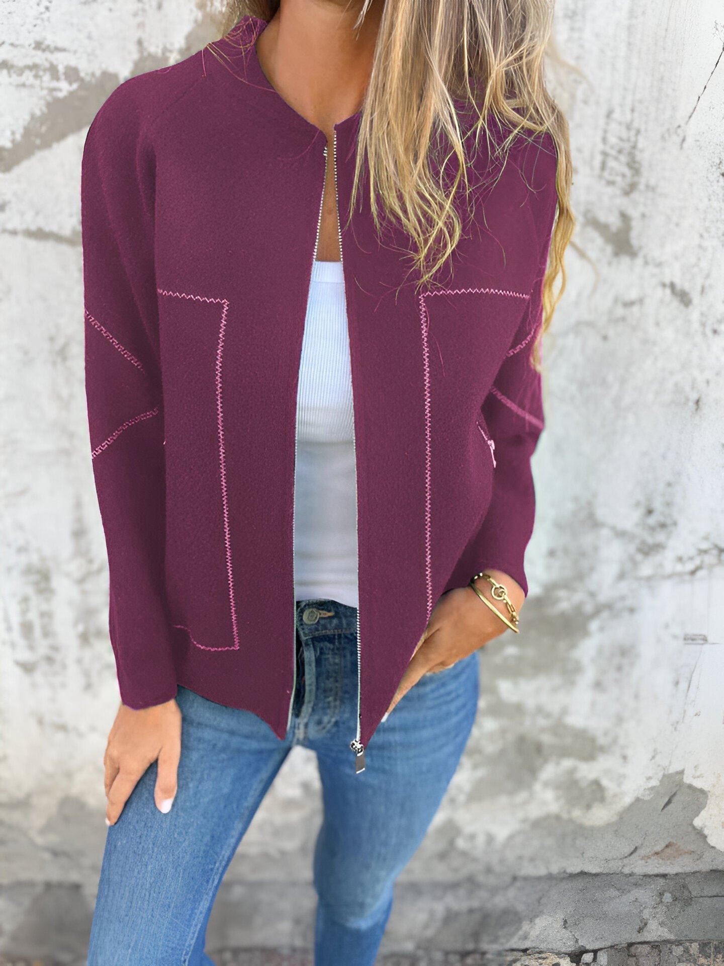 Street-wave Women Casual Zip Jacket With Pockets And Delicate Stitch Detailing For Effortless Everyday Wear