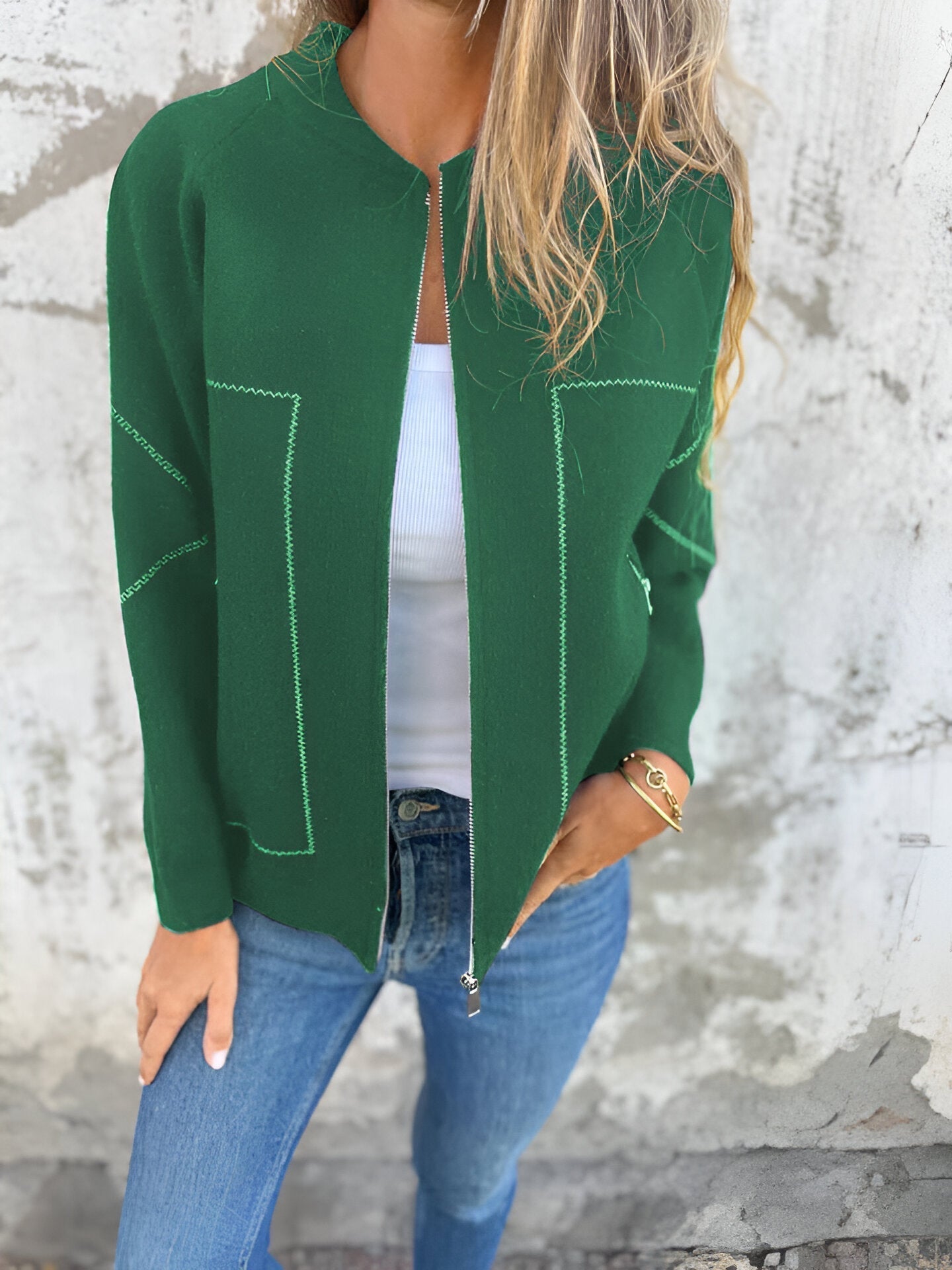 Street-wave Women Casual Zip Jacket With Pockets And Delicate Stitch Detailing For Effortless Everyday Wear