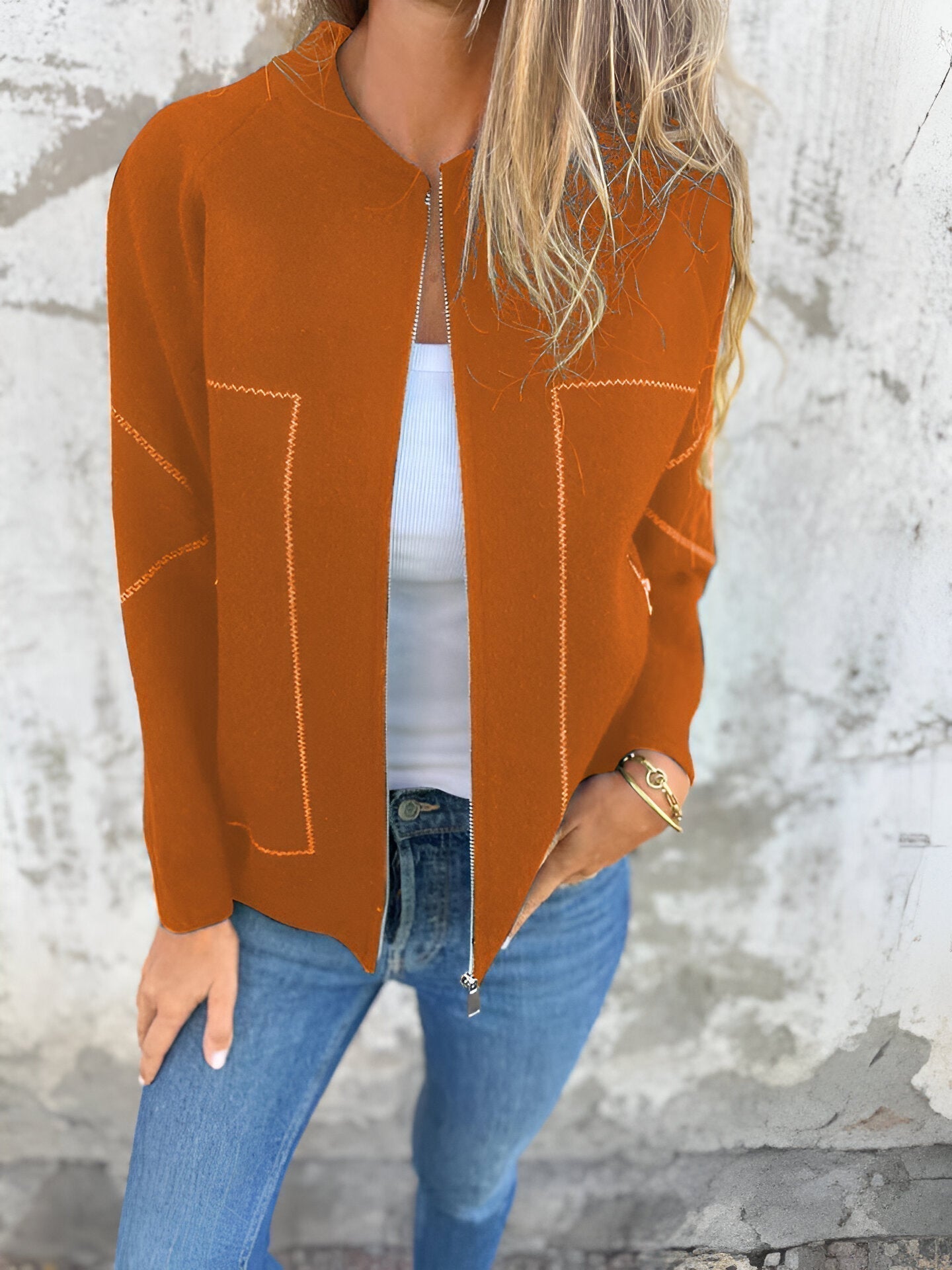 Street-wave Women Casual Zip Jacket With Pockets And Delicate Stitch Detailing For Effortless Everyday Wear