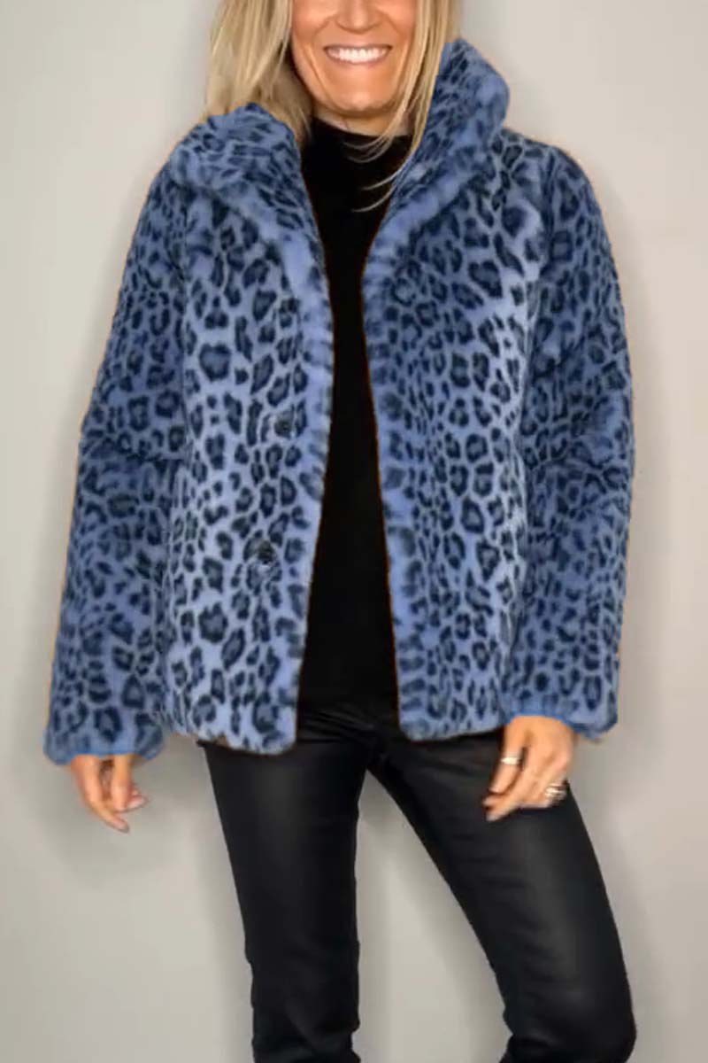 Street-wave Leopard Faux Leather Coat for Women, Warm Cozy Winter Outerwear with Statement Style