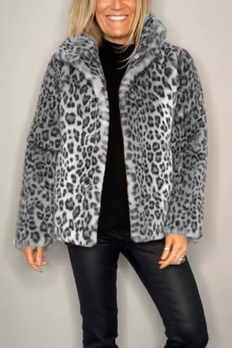 Street-wave Leopard Faux Leather Coat for Women, Warm Cozy Winter Outerwear with Statement Style