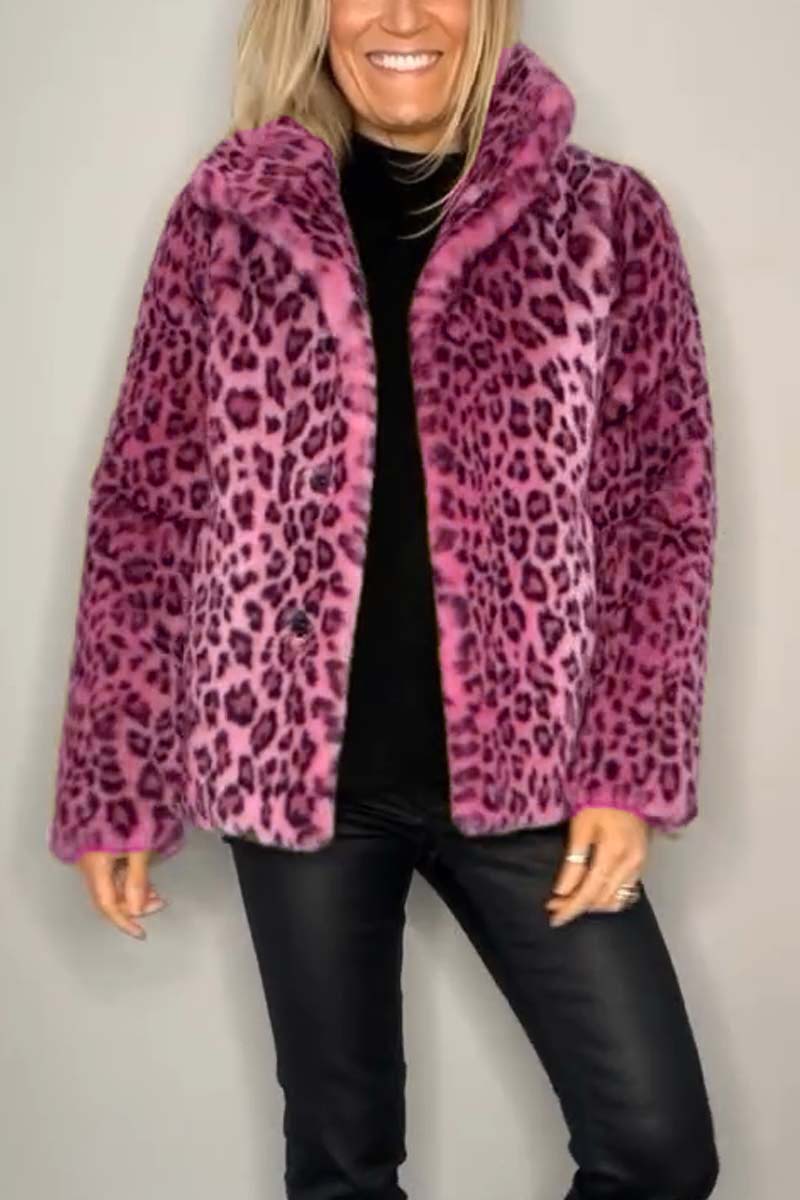 Street-wave Leopard Faux Leather Coat for Women, Warm Cozy Winter Outerwear with Statement Style